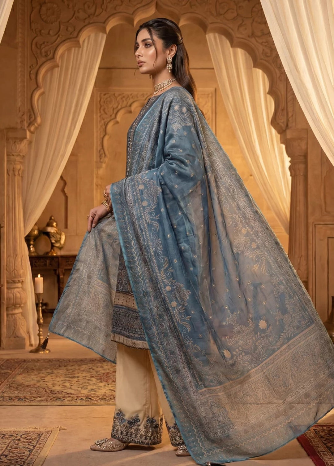 Salitex Women Unstitched Embroidered Khaadi Net 3 Piece Suit SUNS8NO514 Festive Collection