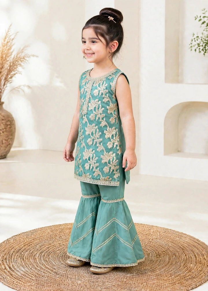 Modest Girls RTW Embroidered Banarsi 3 Piece Suit Green Festive Collection
