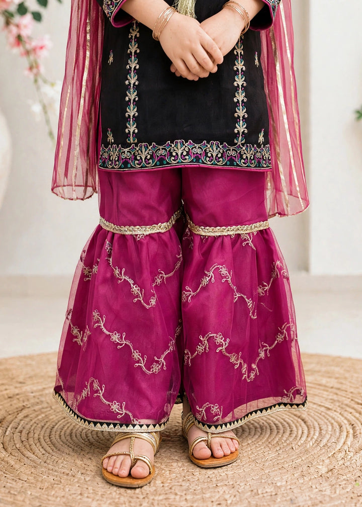 Modest Girls RTW Embroidered Raw Silk 3 Piece Suit Black Festive Collection