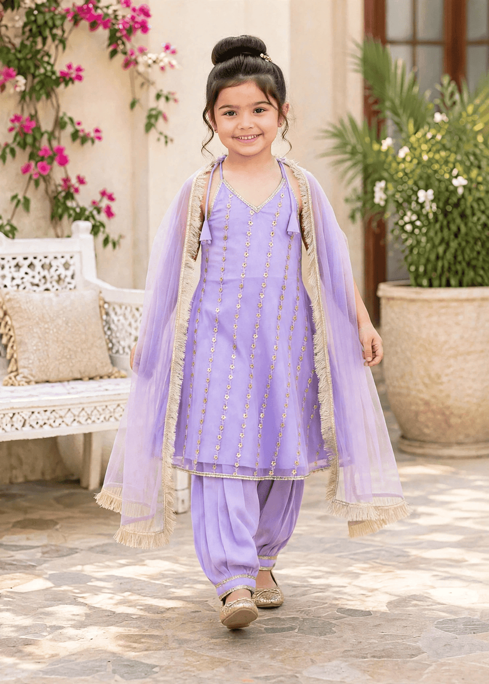 Modest Girls RTW Embroidered Net 3 Piece Suit Purple Festive Collection