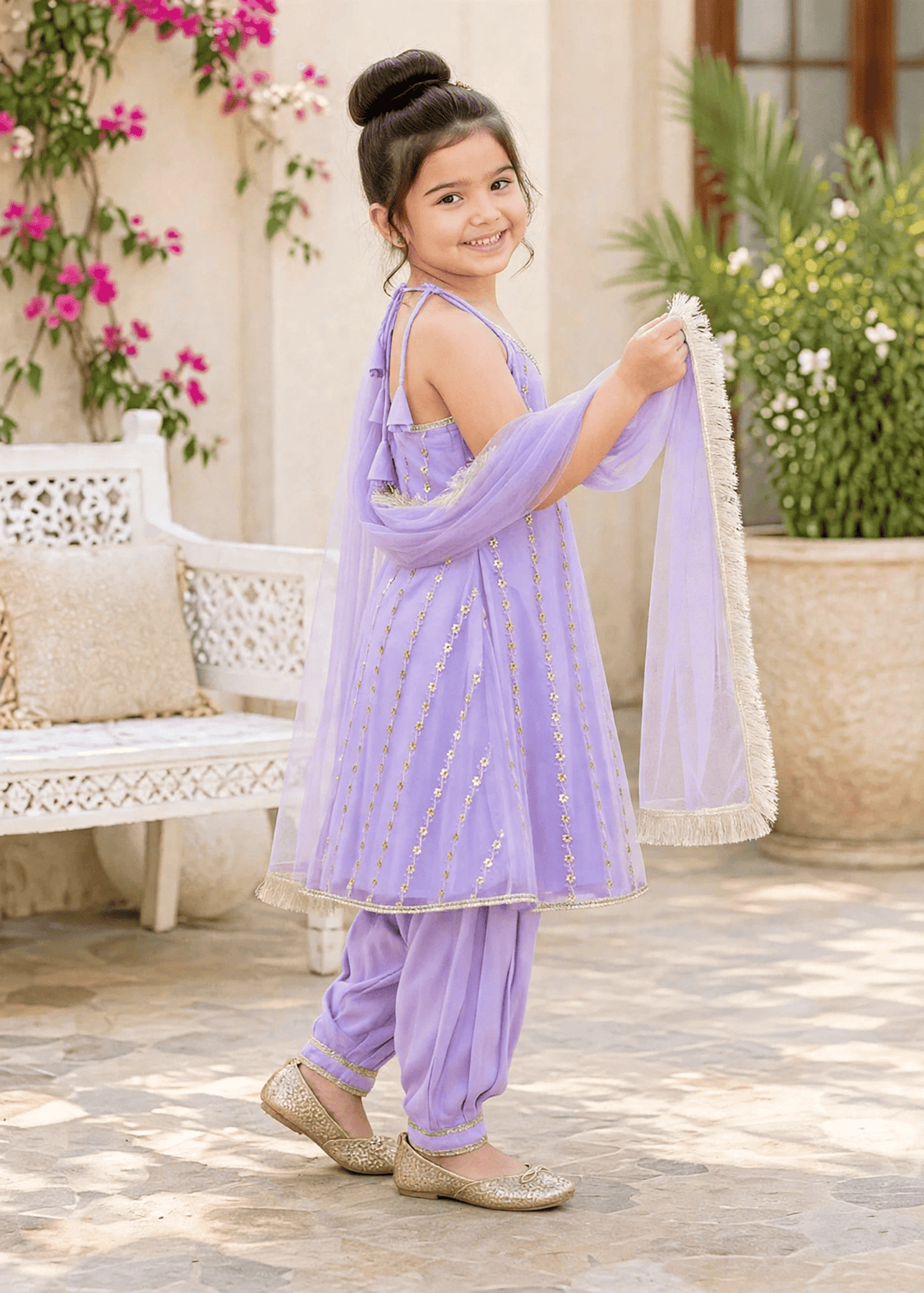 Modest Girls RTW Embroidered Net 3 Piece Suit Purple Festive Collection