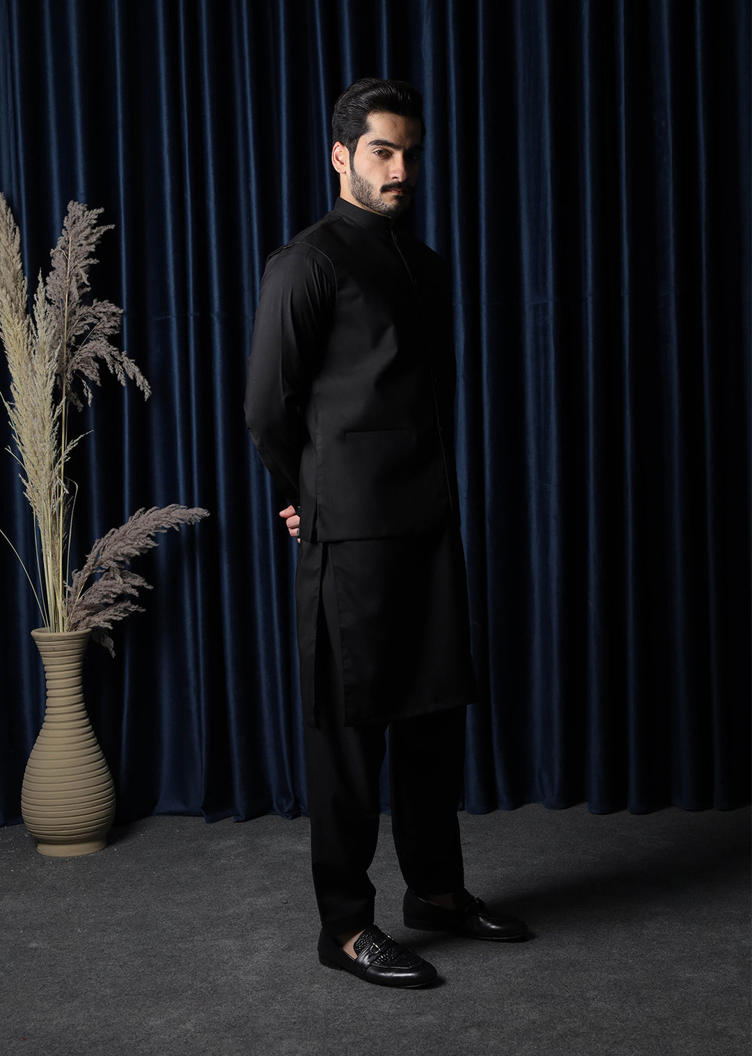 Mazham Mens RTW Solids Blended 3 Piece Suit Black Festive Collection