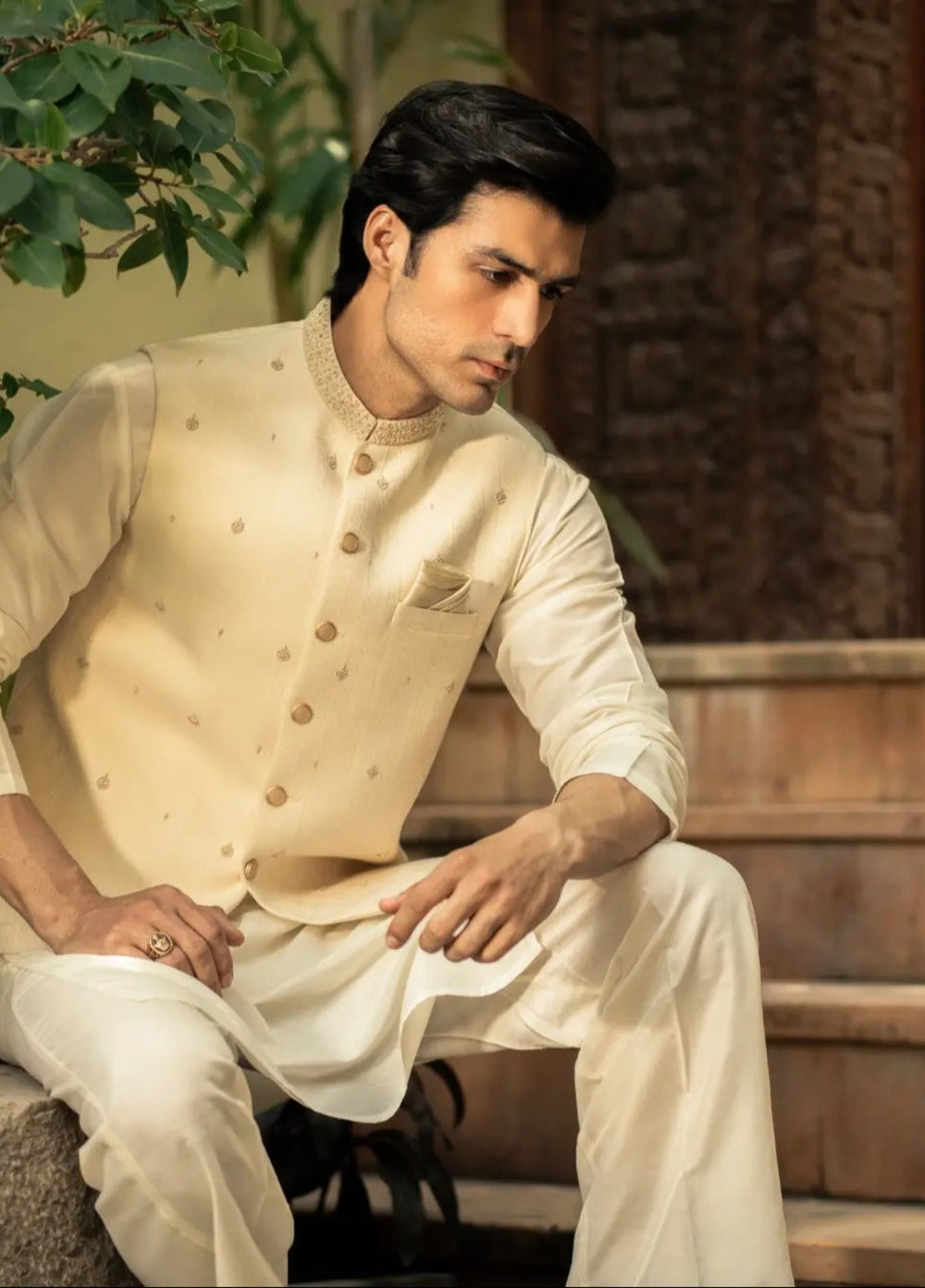 Stylish Garments Mens Waistcoat RTW Embroidered Mesuri Waistcoat Suit W-2806 Festive Collection
