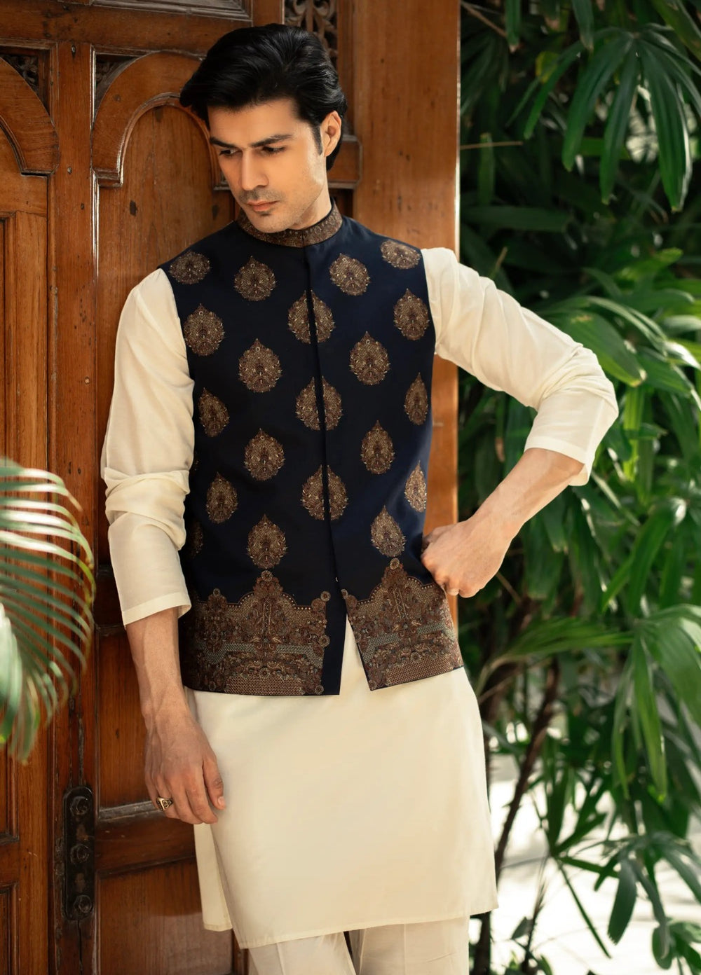 Stylish Garments Mens Waistcoat RTW Embroidered Mesuri Waistcoat Suit W-3009 Festive Collection