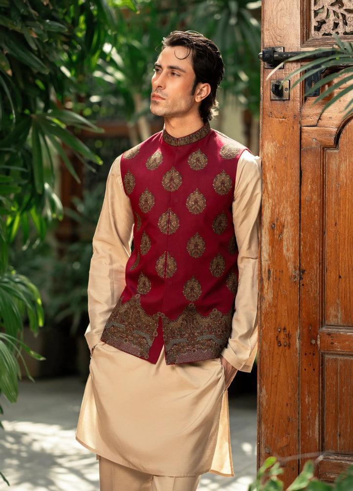 Stylish Garments Mens Waistcoat RTW Embroidered Mesuri Waistcoat Suit W-3007 Festive Collection