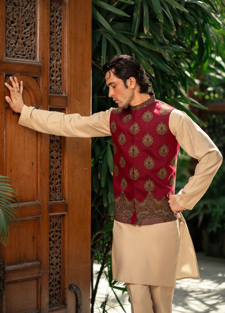 Stylish Garments Mens Waistcoat RTW Embroidered Mesuri Waistcoat Suit W-3007 Festive Collection