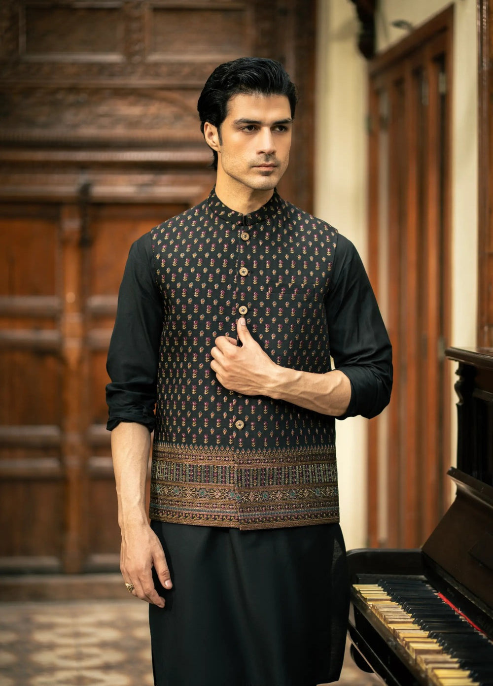 Stylish Garments Mens Waistcoat RTW Embroidered Mesuri Waistcoat Suit W-3010 Festive Collection