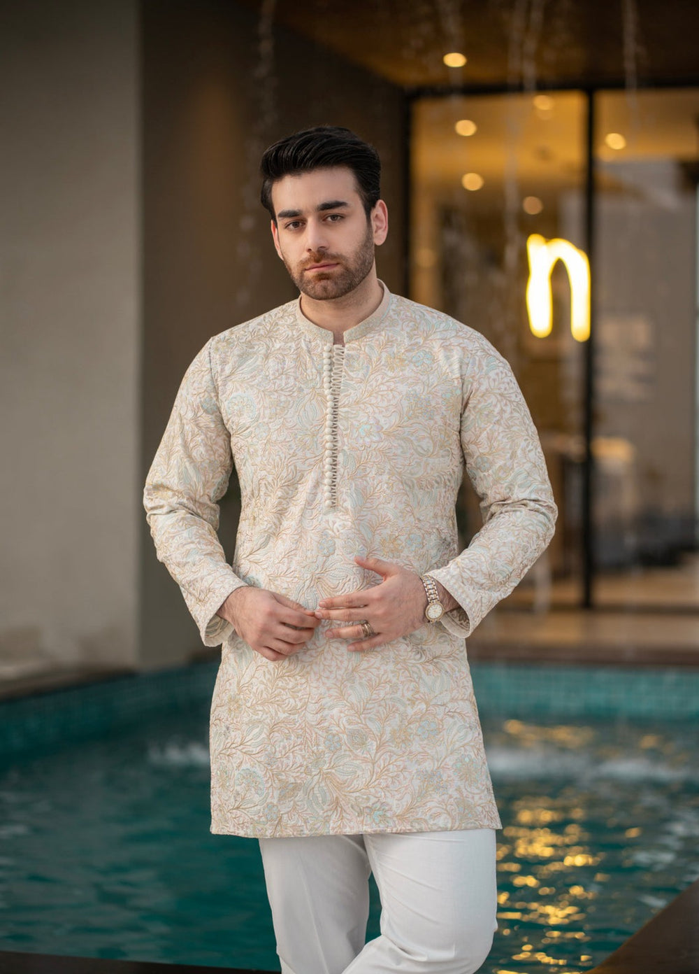 Stylish Garments Mens RTW Embroidered Wash N wear Kurta Pajama Suit FD-5069 Festive Collection