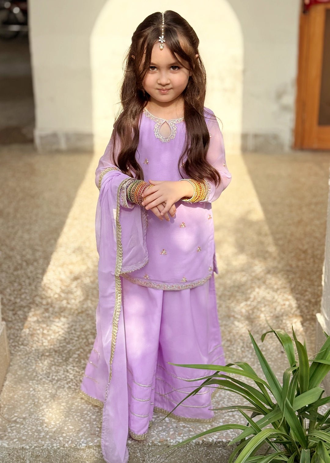 Modest Girls RTW Embroidered Chiffon 3 Piece Suit Lavender 11360 Festive Collection