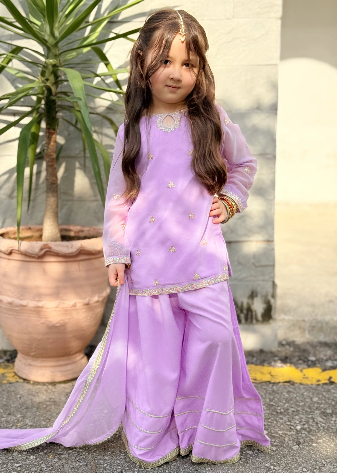 Modest Girls RTW Embroidered Chiffon 3 Piece Suit Lavender 11360 Festive Collection