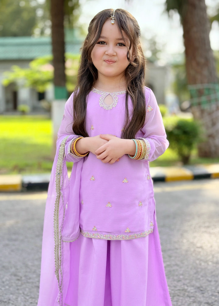 Modest Girls RTW Embroidered Chiffon 3 Piece Suit Lavender 11360 Festive Collection