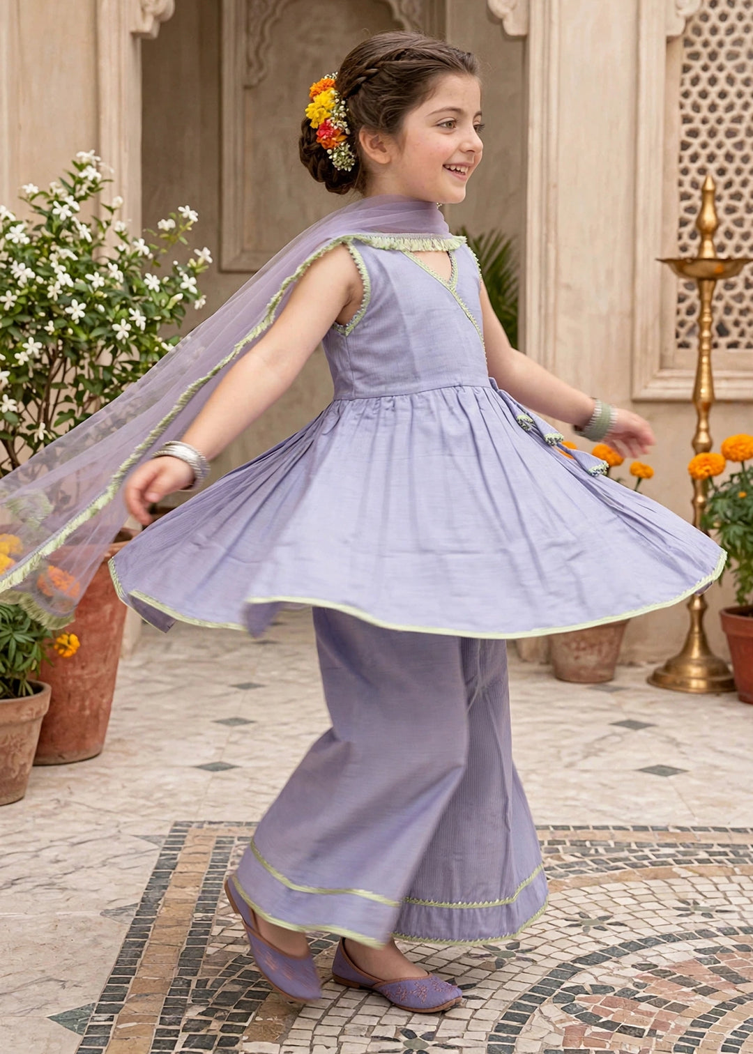 Modest Girls RTW Solids Cotton 3 Piece Suit Purple Festive Collection