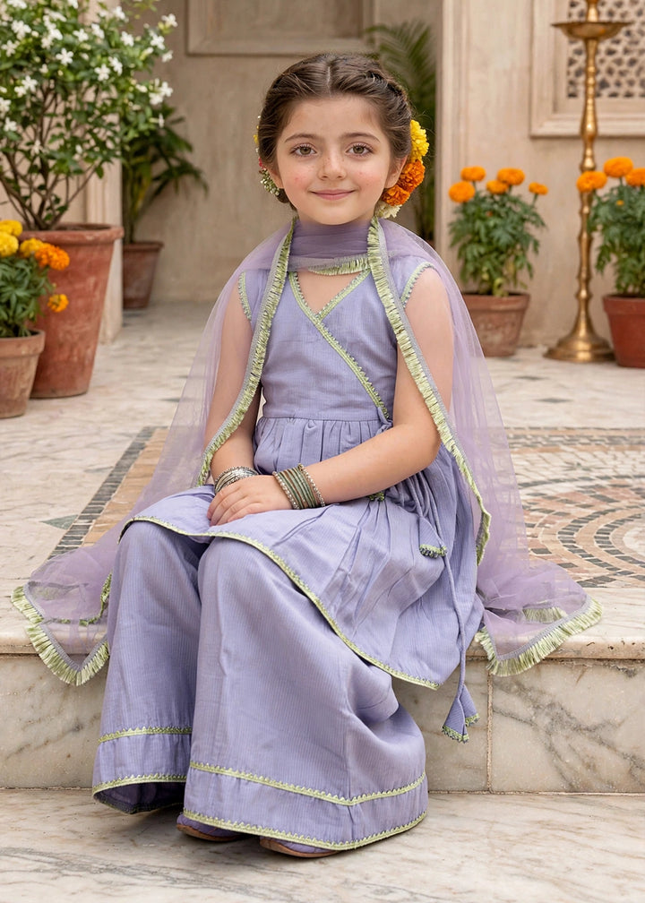 Modest Girls RTW Solids Cotton 3 Piece Suit Purple Festive Collection