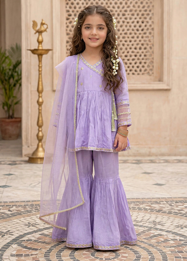 Modest Girls RTW Embroidered Cotton Silk 3 Piece Suit  11310 Purple Festive Collection