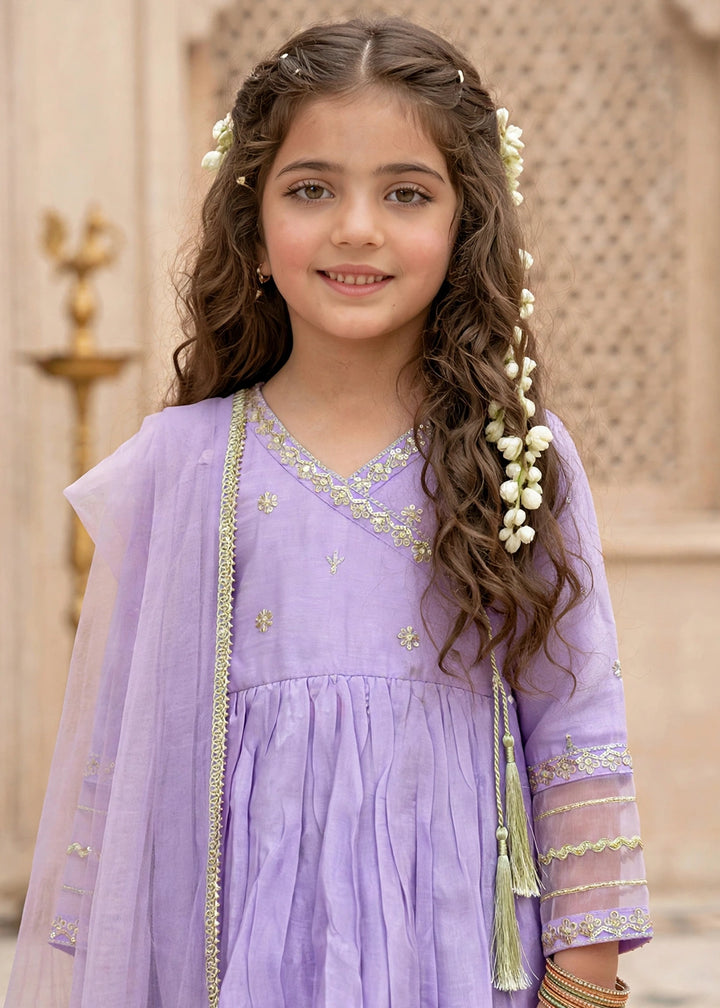 Modest Girls RTW Embroidered Cotton Silk 3 Piece Suit  11310 Purple Festive Collection