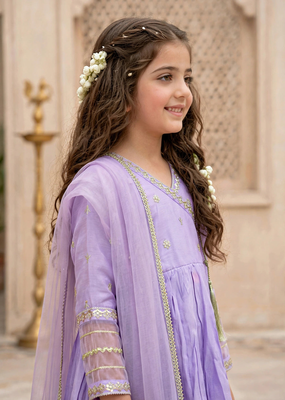 Modest Girls RTW Embroidered Cotton Silk 3 Piece Suit  11310 Purple Festive Collection