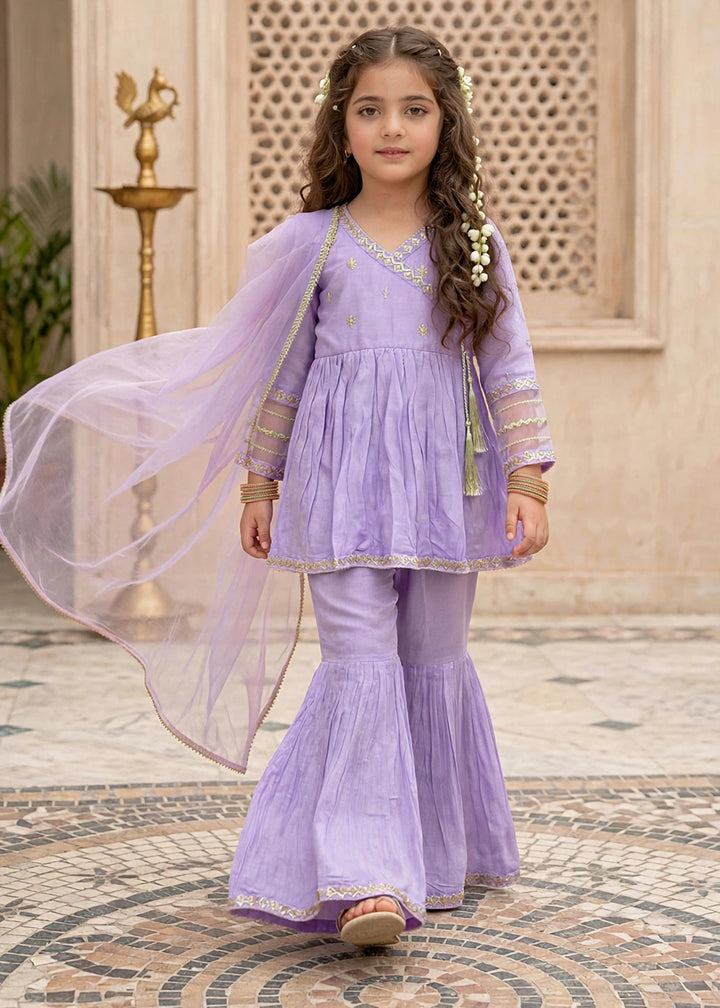 Modest Girls RTW Embroidered Cotton Silk 3 Piece Suit  11310 Purple Festive Collection