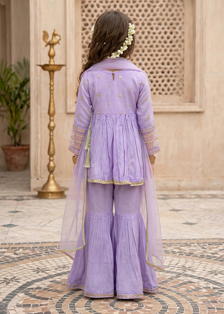 Modest Girls RTW Embroidered Cotton Silk 3 Piece Suit  11310 Purple Festive Collection