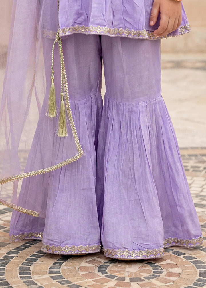 Modest Girls RTW Embroidered Cotton Silk 3 Piece Suit  11310 Purple Festive Collection