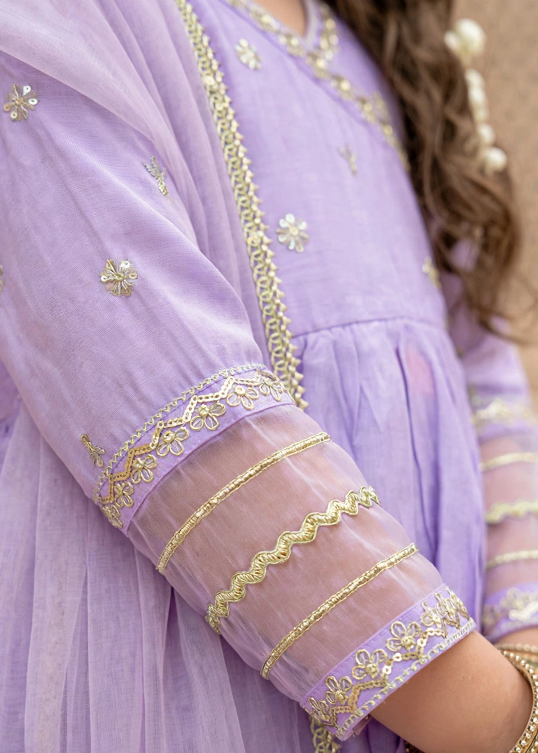 Modest Girls RTW Embroidered Cotton Silk 3 Piece Suit  11310 Purple Festive Collection