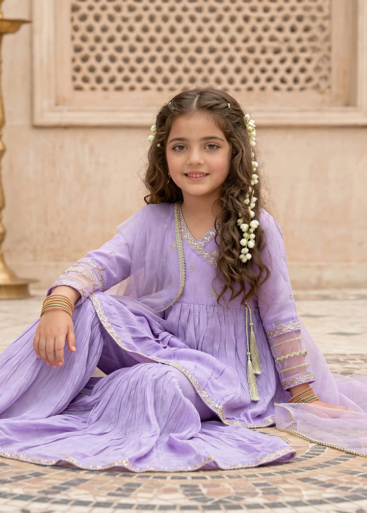 Modest Girls RTW Embroidered Cotton Silk 3 Piece Suit  11310 Purple Festive Collection