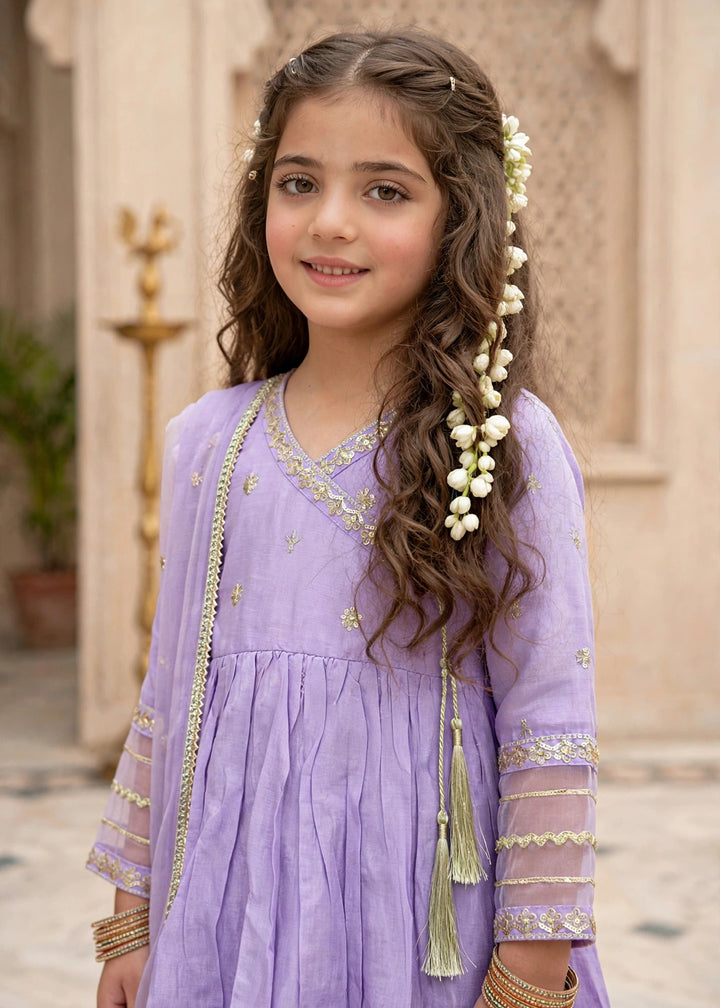 Modest Girls RTW Embroidered Cotton Silk 3 Piece Suit  11310 Purple Festive Collection