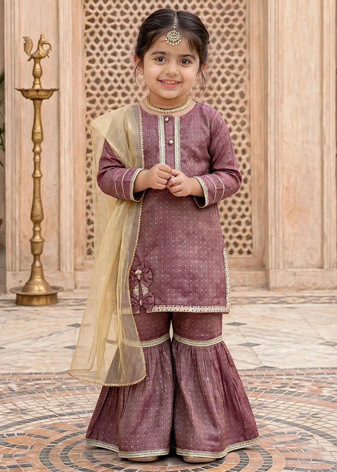 Modest Girls RTW Printed Mesuri 3 Piece Suit 11420 Magenta Festive Collection