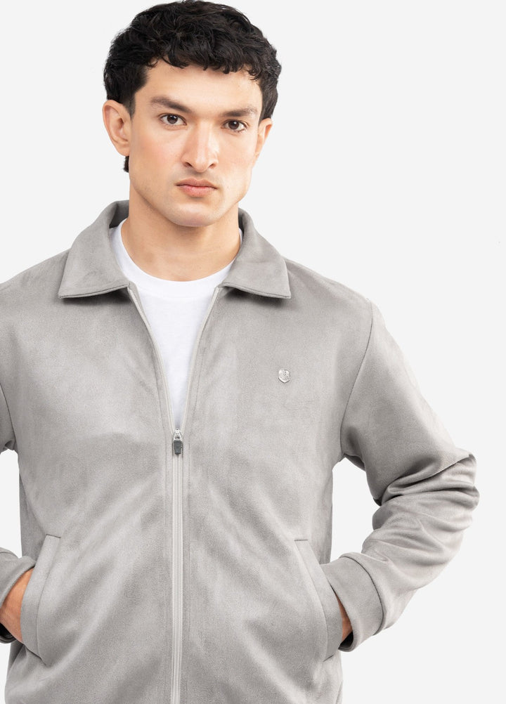 Brumano Mens RTW Solids Poly 1 Piece Beige Suede Collar Jacket Winter Collection