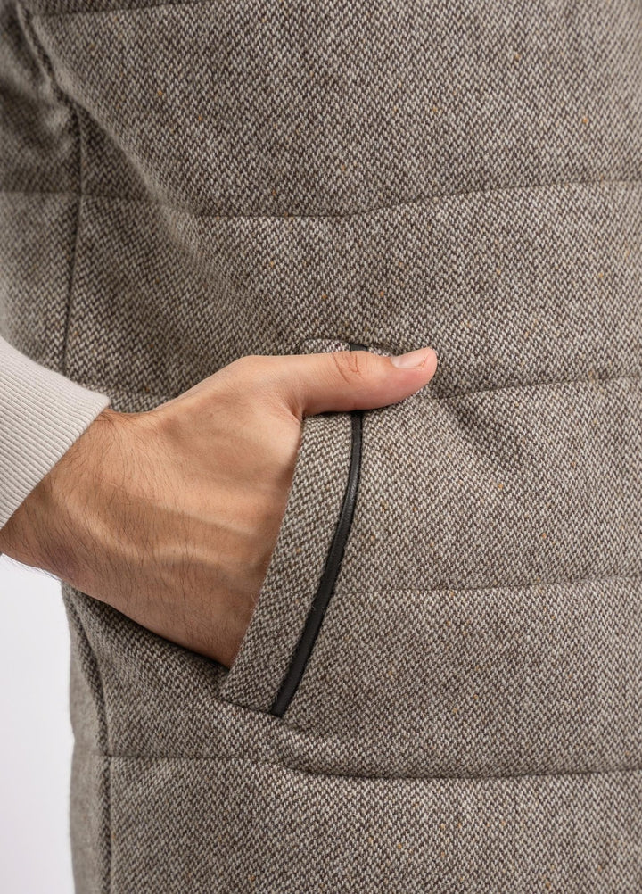 Brumano Mens RTW Solids Wool Jacket Light Brown Sleeveless Zipper Jacket Winter Collection