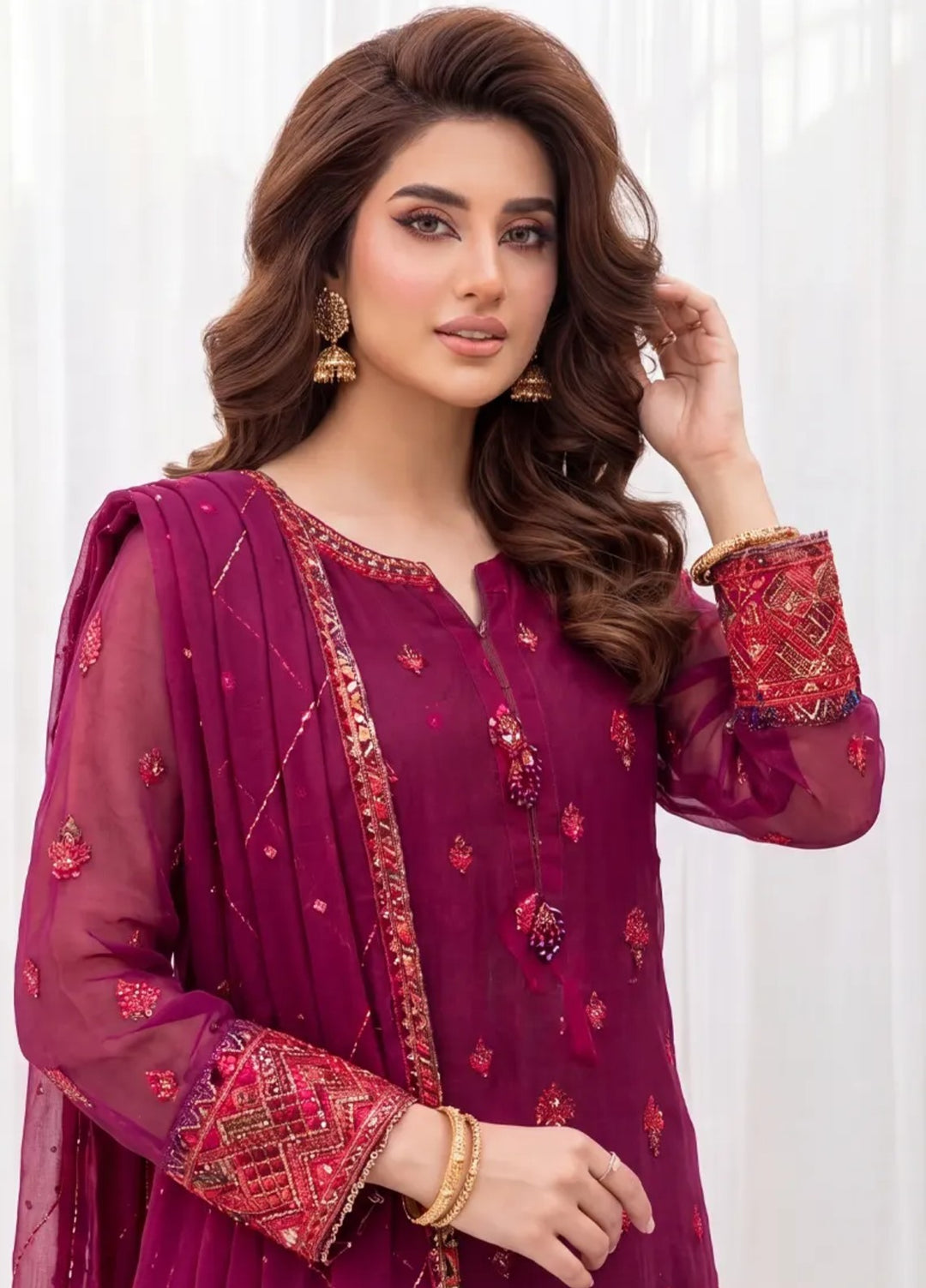 Salitex Women RTW Embroidered Chiffon 3 Piece Suit SPL3PEF060 Casual Collection