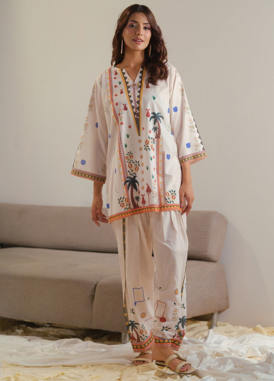 Sprinkles Women RTW Printed Cotton 2 Piece Suit Ivory Heritage Summer Collection