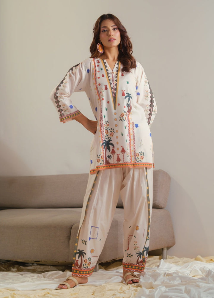 Sprinkles Women RTW Printed Cotton 2 Piece Suit Ivory Heritage Summer Collection