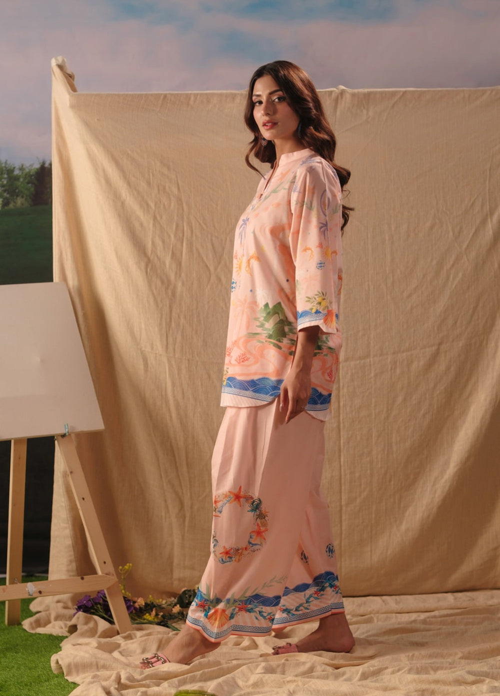 Sprinkles Women RTW Printed Cotton 2 Piece Suit Peach Coral Summer Collection