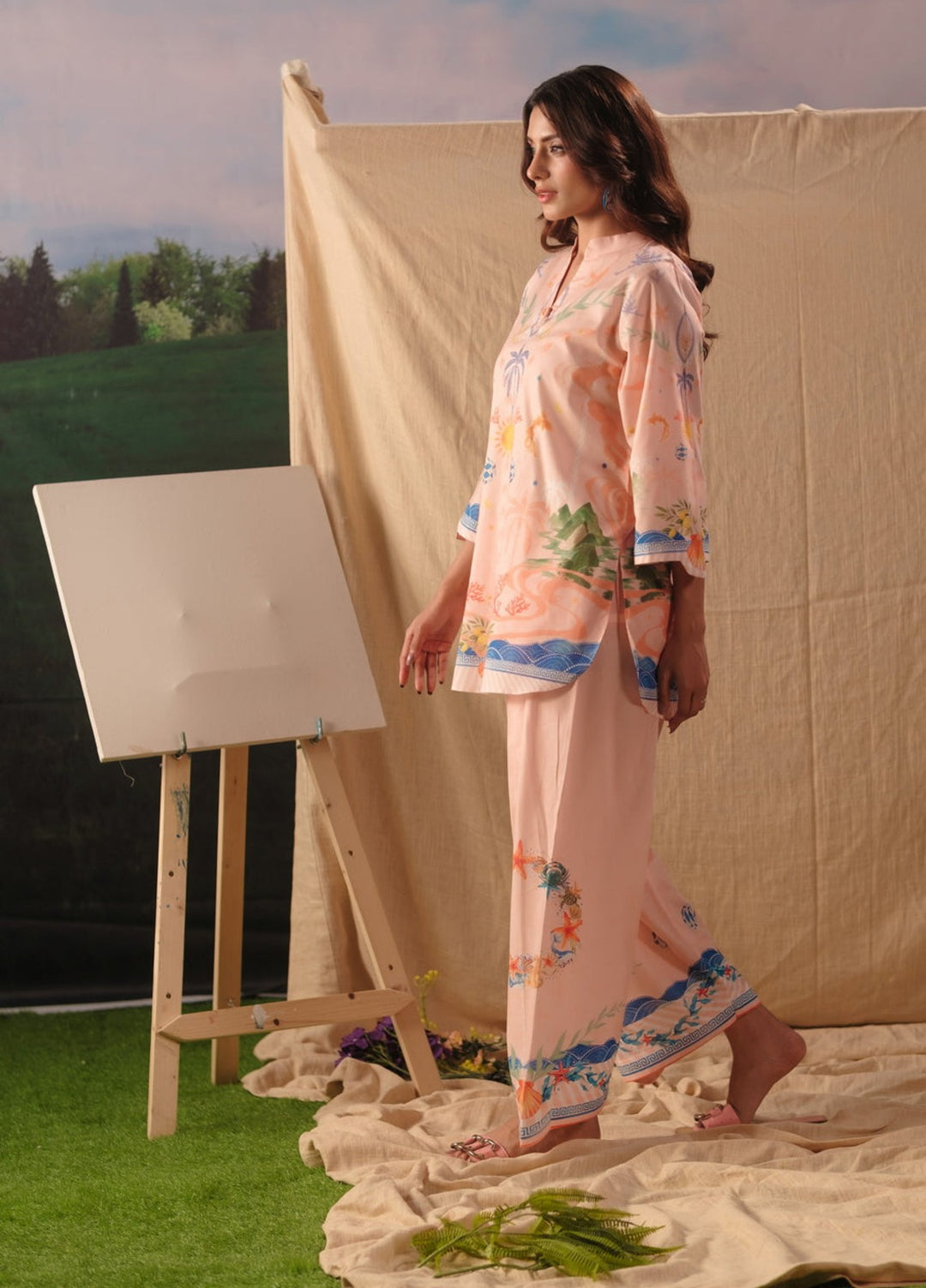 Sprinkles Women RTW Printed Cotton 2 Piece Suit Peach Coral Summer Collection