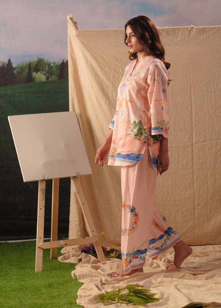 Sprinkles Women RTW Printed Cotton 2 Piece Suit Peach Coral Summer Collection