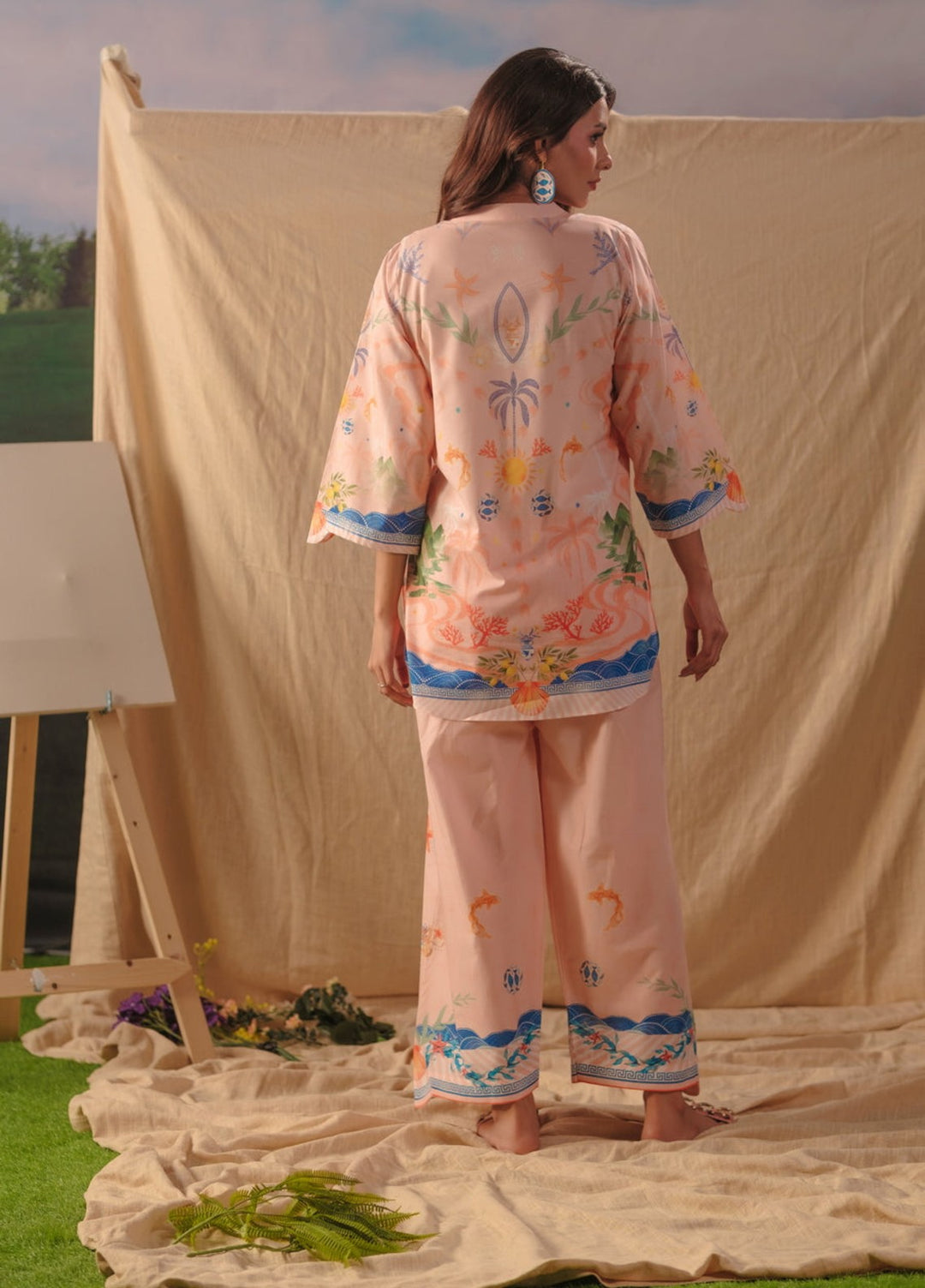 Sprinkles Women RTW Printed Cotton 2 Piece Suit Peach Coral Summer Collection