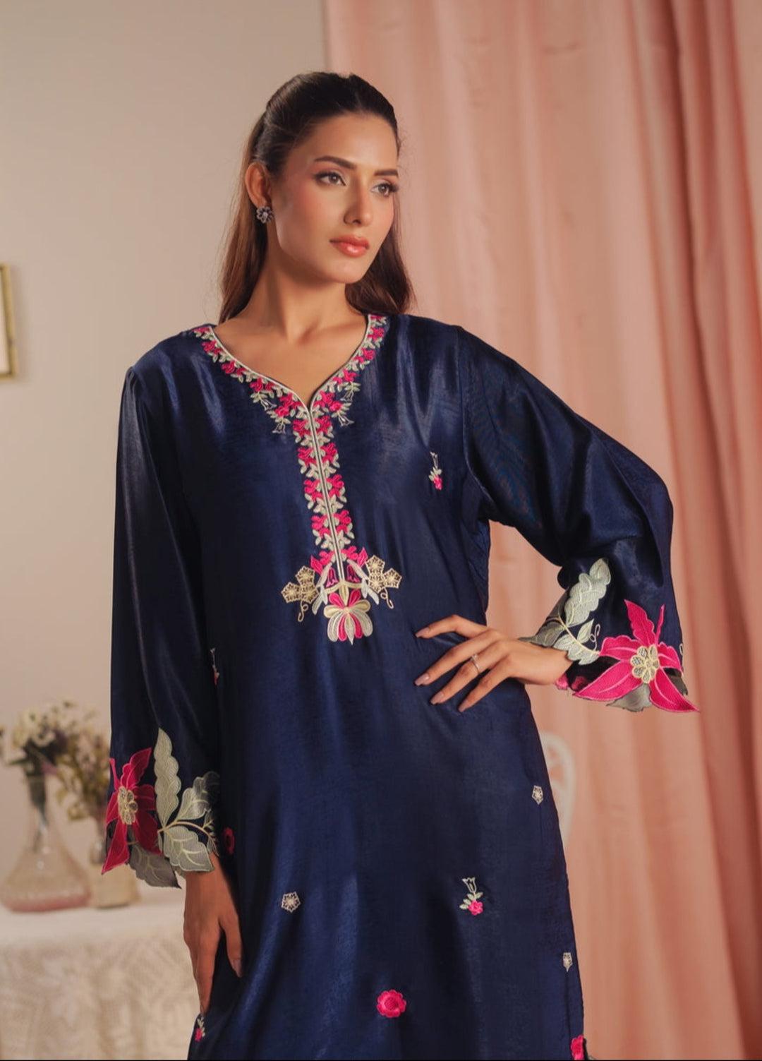 Sprinkles Women RTW Embroidered Suede 1 Piece Suit Deep Petal Summer Collection