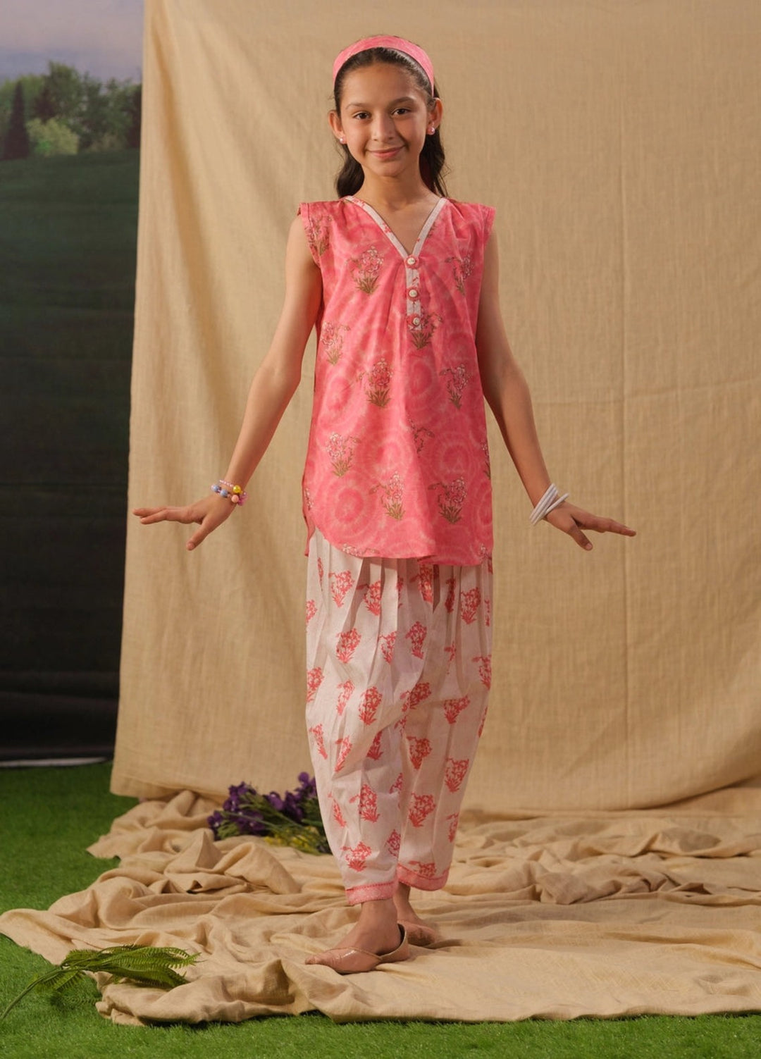 Sprinkles Girls RTW Printed Cotton 2 Piece Suit Pink Radiance Summer Collection