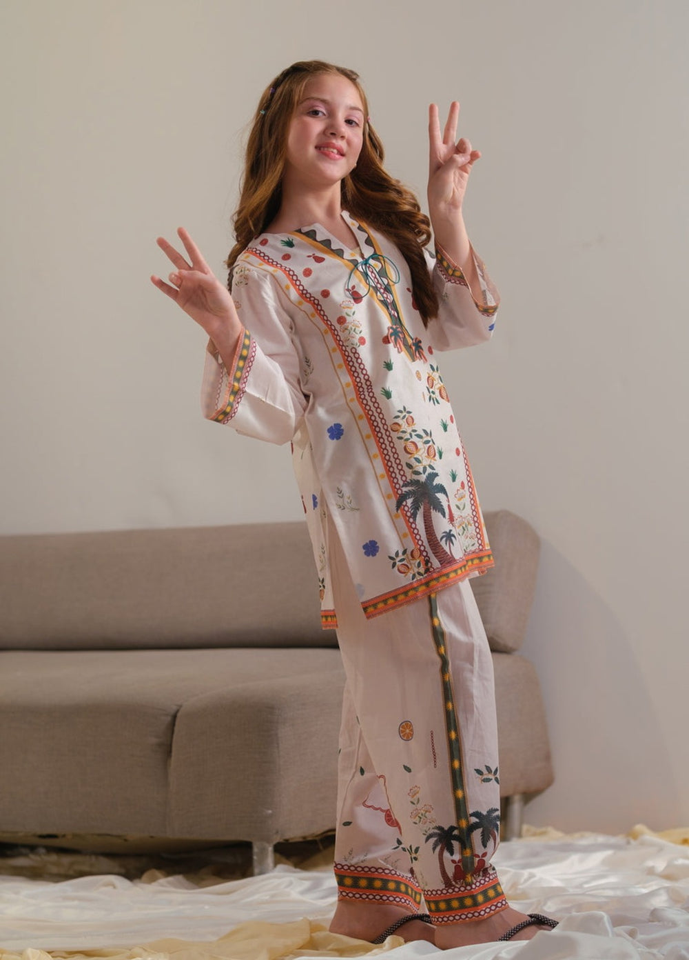 Sprinkles Girls RTW Printed Cotton 2 Piece Suit Ivory Heritage Summer Collection