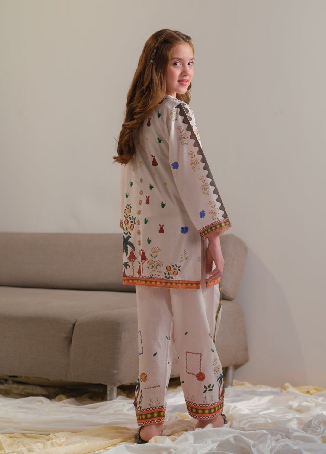 Sprinkles Girls RTW Printed Cotton 2 Piece Suit Ivory Heritage Summer Collection