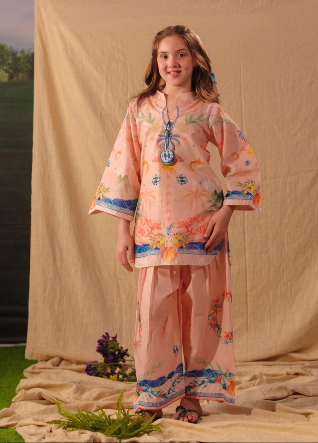 Sprinkles Girls RTW Printed Cotton 2 Piece Suit Peach Coral Summer Collection