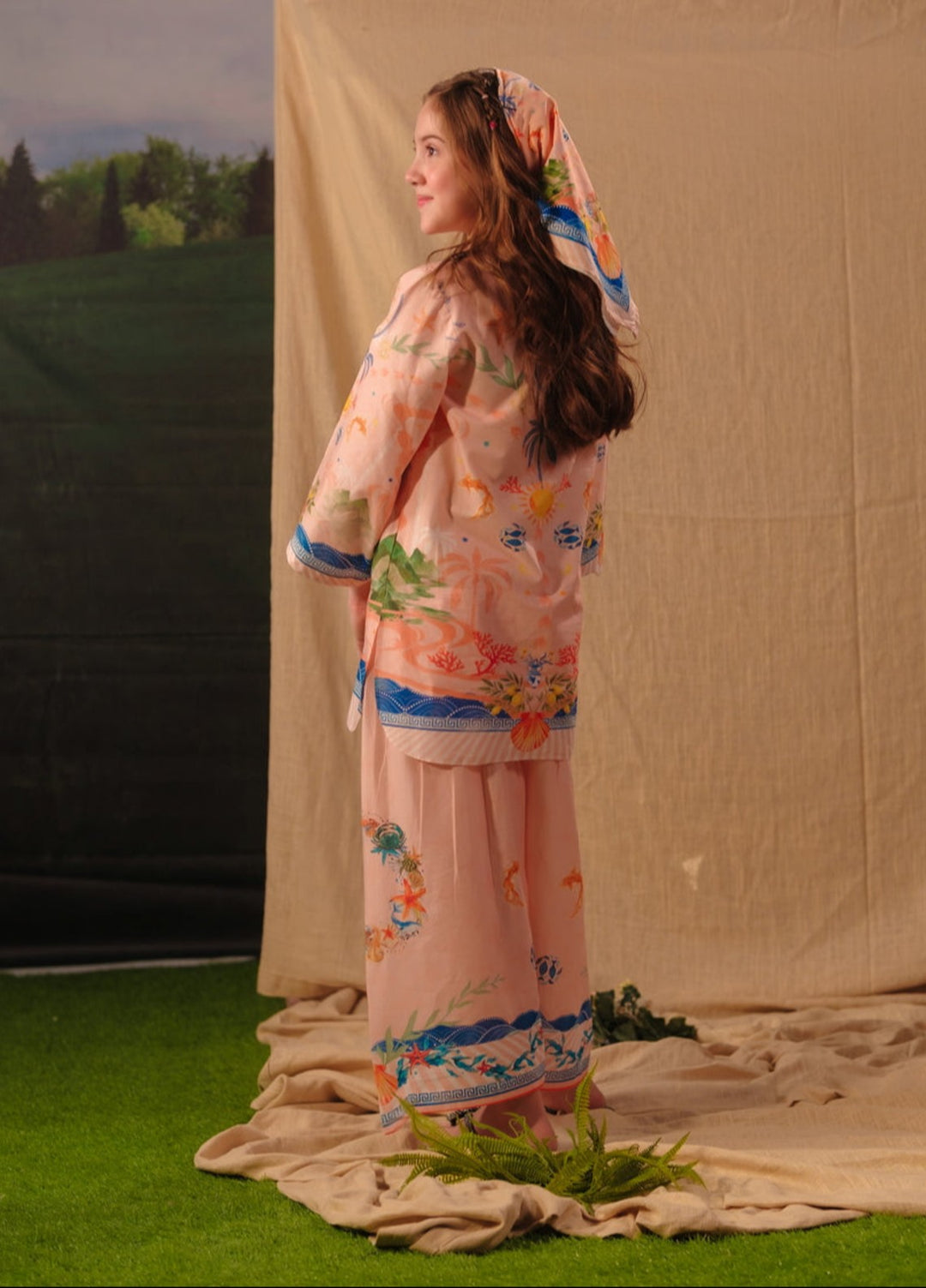 Sprinkles Girls RTW Printed Cotton 2 Piece Suit Peach Coral Summer Collection