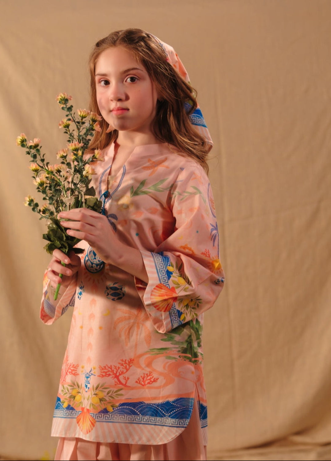 Sprinkles Girls RTW Printed Cotton 2 Piece Suit Peach Coral Summer Collection