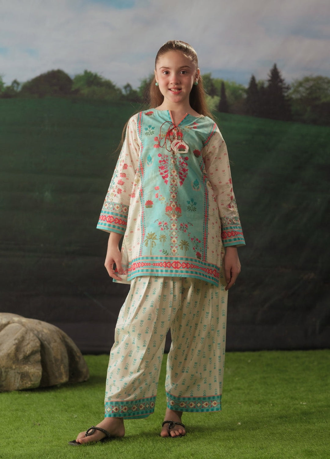 Sprinkles Girls RTW Printed Cotton 2 Piece Suit Serene Jewel Summer Collection