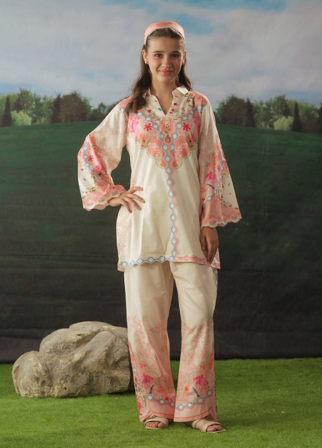 Sprinkles Girls RTW Printed Cotton 2 Piece Suit Rose Mist Summer Collection
