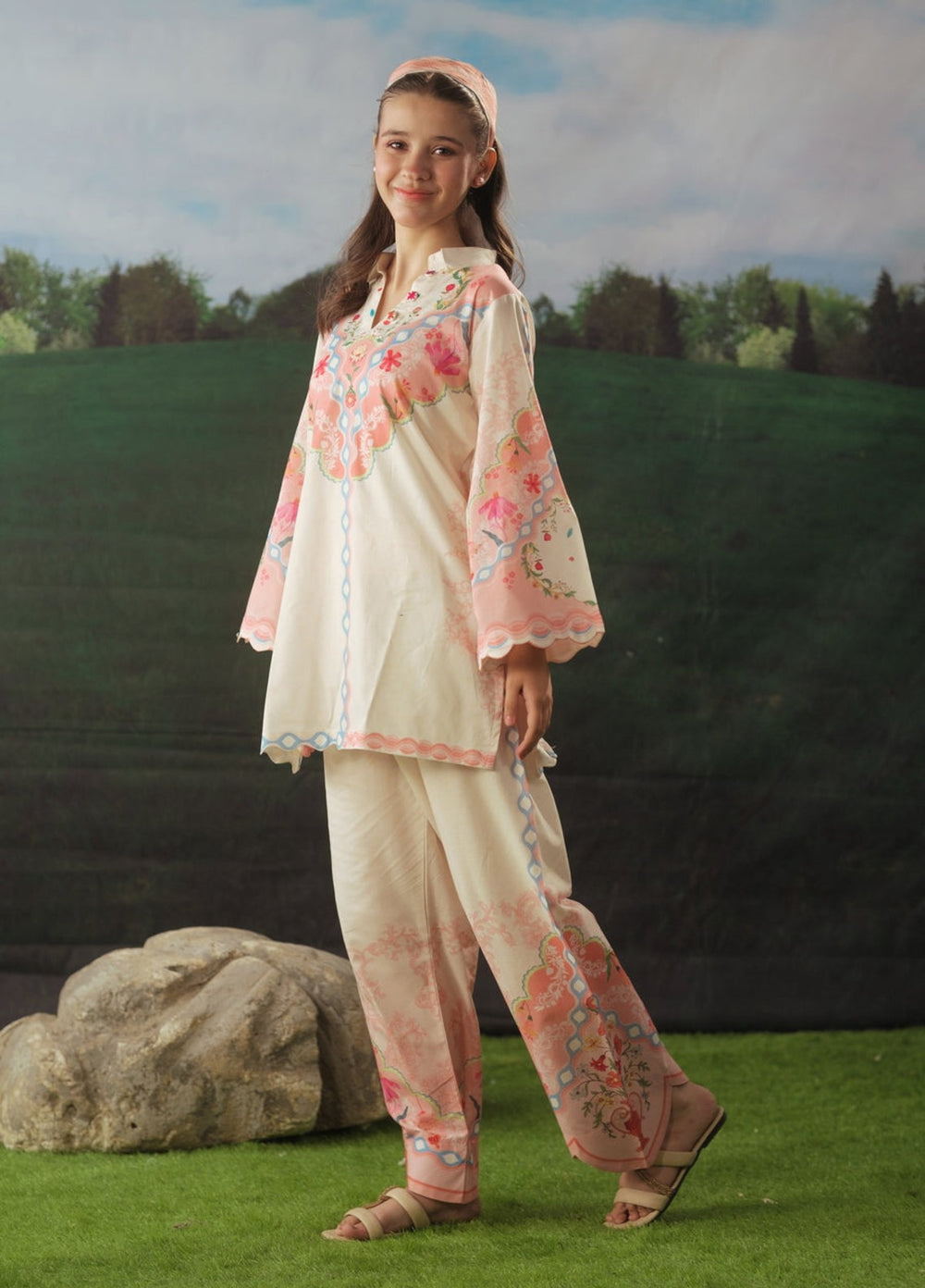 Sprinkles Girls RTW Printed Cotton 2 Piece Suit Rose Mist Summer Collection