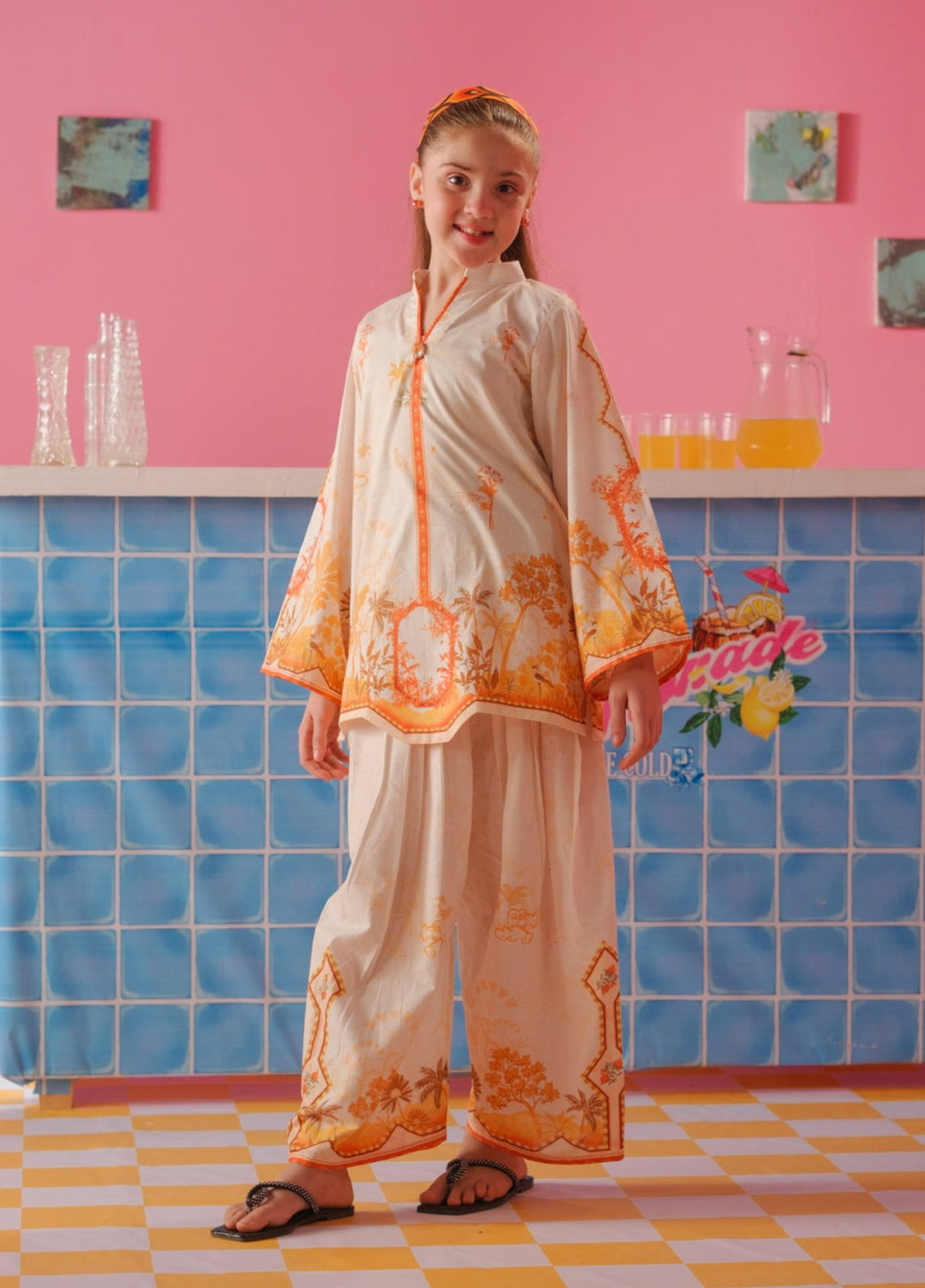 Sprinkles Girls RTW Printed Cotton 2 Piece Suit Saffron Summer Collection