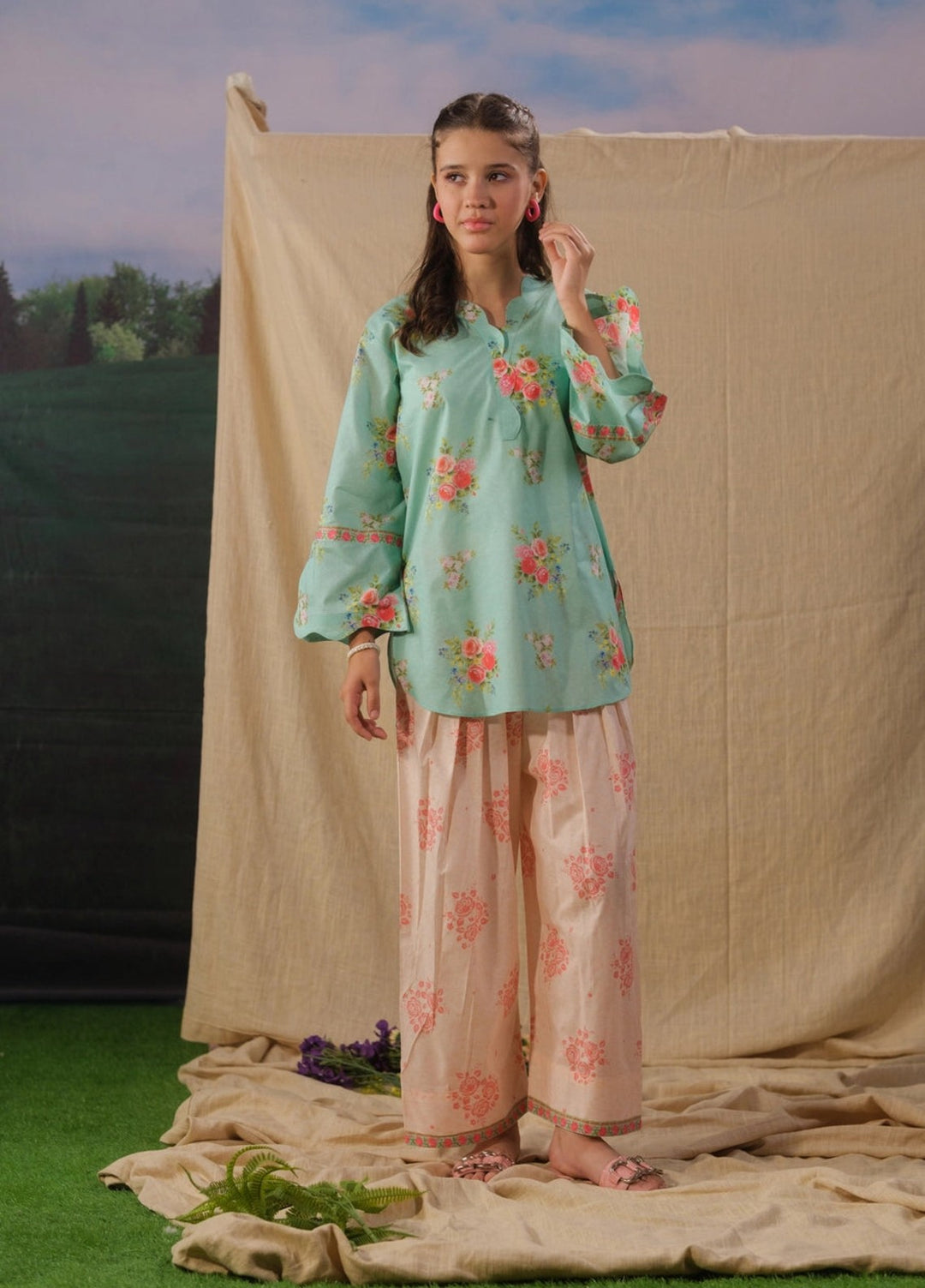 Sprinkles Girls RTW Printed Cotton 2 Piece Suit Garden Blush Summer Collection