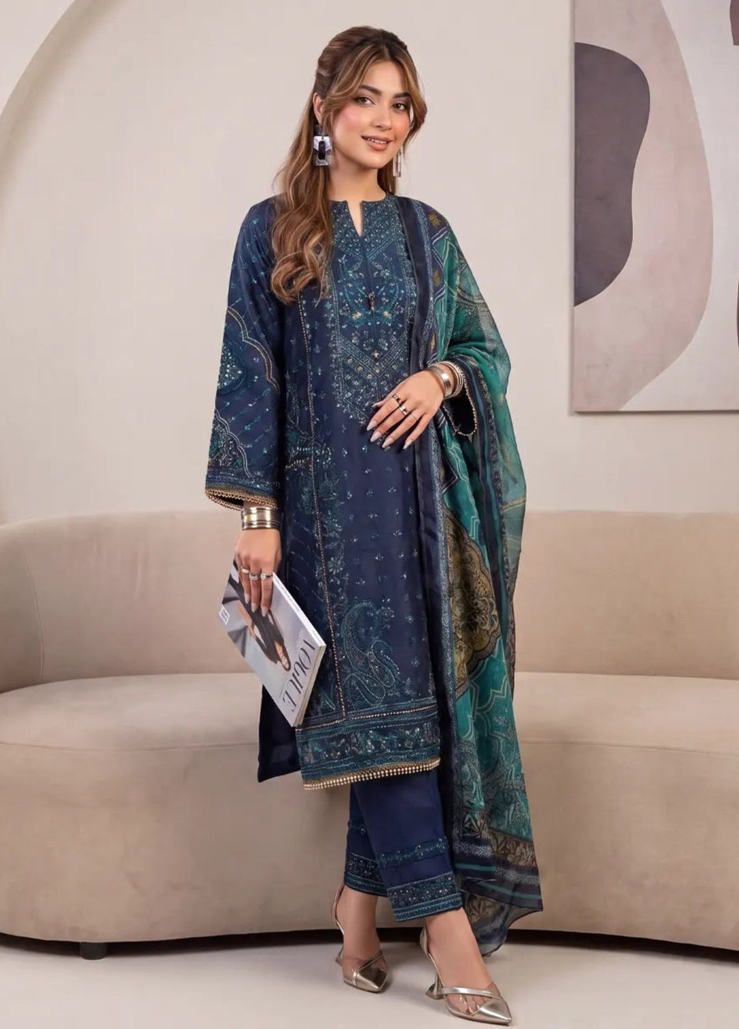 Salitex Women RTW Embroidered Cotton Net 3 Piece Suit SPL3PEF122 Casual Collection