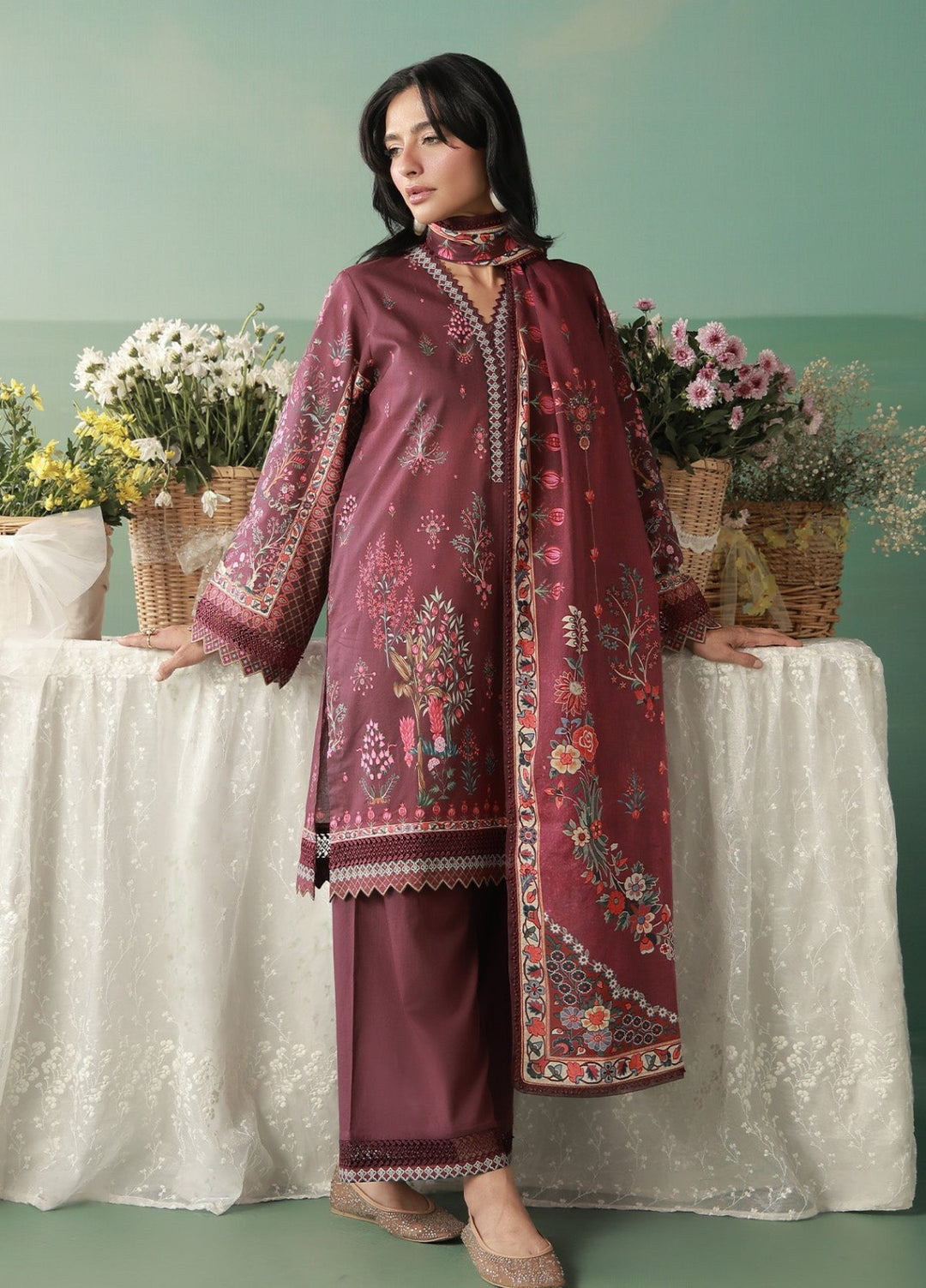 Sahar Women Unstitched Printed Cambric 3 Piece Suit Merlotia Casual Collection